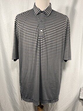 FootJoy Mens XXL Golf Polo Shirt Blue Gray Striped Stretch Performance